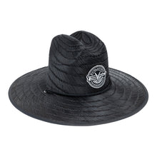 Load image into Gallery viewer, EVP Black Checkered Sun Hat - straw brim with drawstring