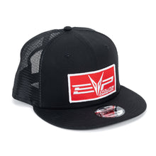 Load image into Gallery viewer, EVP black mesh snapback hat with various logo patch options