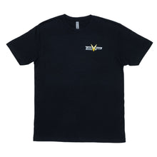 Load image into Gallery viewer, Black Turbo Skull T-Shirt with EVP logo on front left chest and turbo skull graphic on back