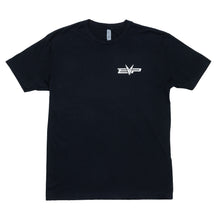 Load image into Gallery viewer, Black T-shirt with EVP logo on front left chest and large Badass logo on back