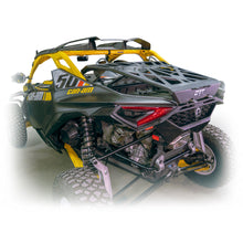 Load image into Gallery viewer, Adventure rack tire carrier, powder-coated black, lift assist shocks and slam latch system