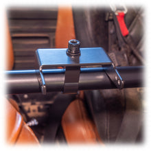 Load image into Gallery viewer, Black powder-coated universal air pumper bracket on roll cage bar
