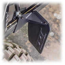 Load image into Gallery viewer, Rock guard protecting CV boots and brake calipers on UTV rear suspension
