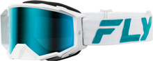 Load image into Gallery viewer, FLY RACING - ZONE ELITE GOGGLE WHITE/TEAL W/ LIGHT GRN MIRROR/SMOKE LENS - 37-51907
