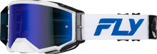 Load image into Gallery viewer, FLY RACING - ZONE PRO GOGGLE WHITE/BLUE W/ DARK BLUE MIRROR/SMOKE LENS - 37-5188
